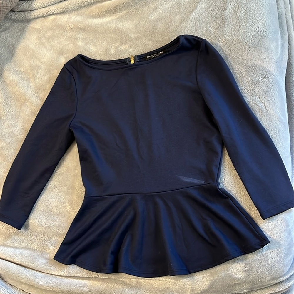 3/4 sleeve navy peplum top
